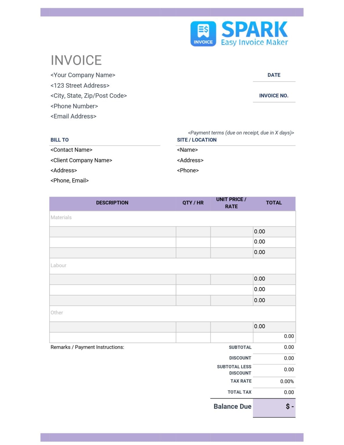 Free Printable Invoice Templates - Spark Invoice
